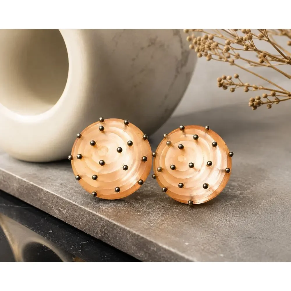 Vintage Alexis Bittar Modernist Studded Dome Resin Clip On Earrings Signed 1